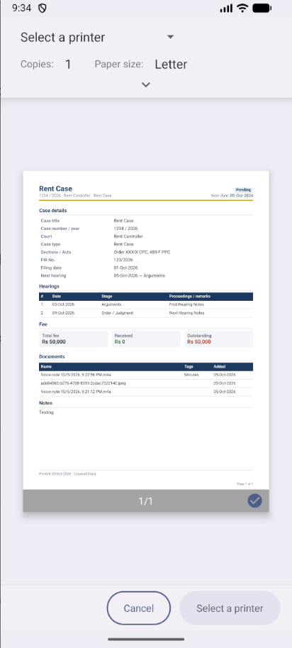 Counsel Diary: Print a structured case report