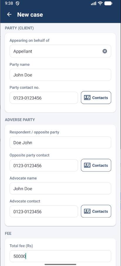 Counsel Diary: Register cases with contacts