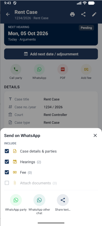 Counsel Diary: Share cases on WhatsApp